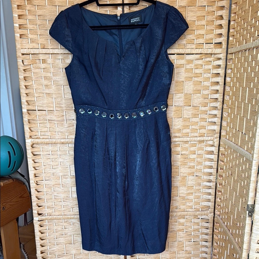 Silk Adrianna Papel size 8 dress with gems: deep navy!